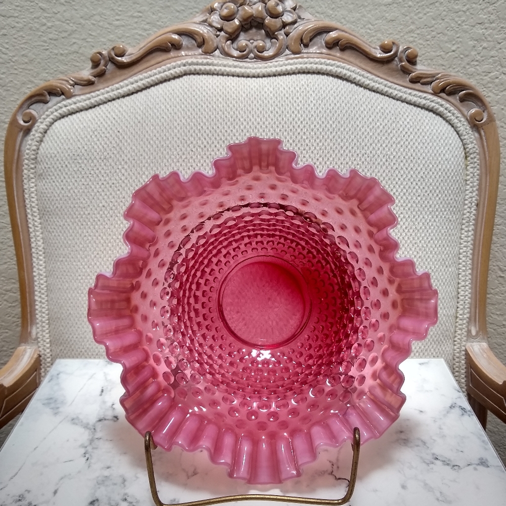 Fenton Cranberry Opalescent Hobnail Bowl - Picture 2 of 9